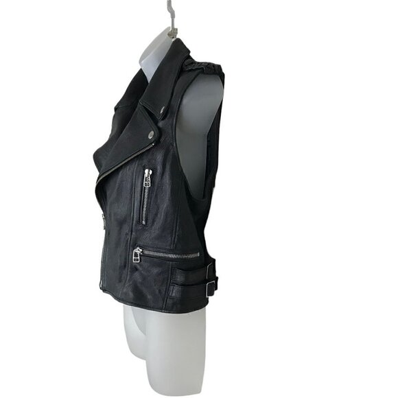 Faith Connexion Black Lamb Leather Biker  Vest Size 36 (S) - Picture 4 of 8